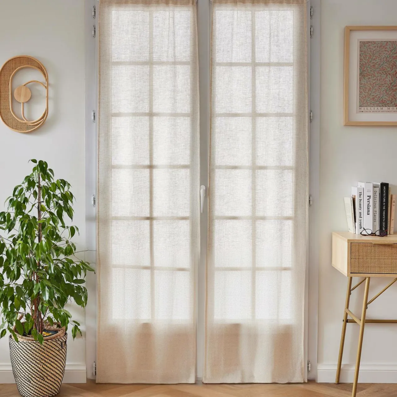 EMINZA Paire de voilages passe-tringle effet lin (70 x 200 cm) Luca Beige Outlet