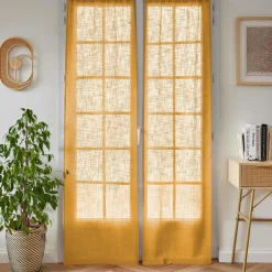 EMINZA Paire de voilages passe-tringle effet lin (70 x 200 cm) Robin Jaune ocre Online