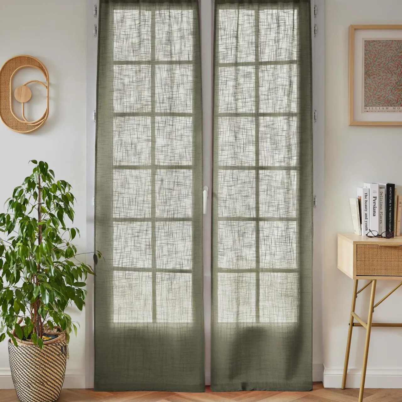 EMINZA Paire de voilages passe-tringle effet lin (70 x 200 cm) Robin Vert romarin Sale