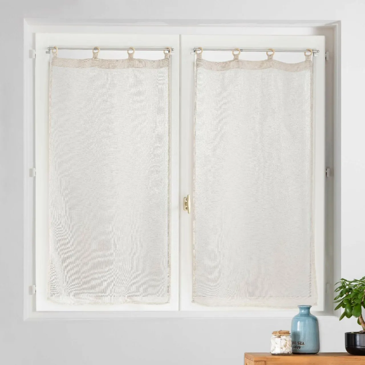 douceur d'intu017drieur Paire de voilages tissés œillets bois (60 x 120 cm) Minalisa Beige New