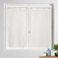 douceur d'intu017drieur Paire de voilages tissés œillets bois (60 x 160 cm) Minalisa Blanc Hot