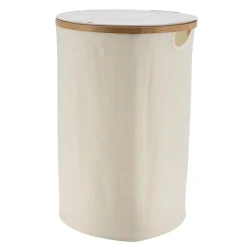 TENDANCE Panier à linge rond et pliable (H60 cm) Purebamboo Ecru Outlet