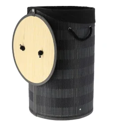 TENDANCE Panier à linge rond et pliable (H55 cm) Bambou et gris Noir Online