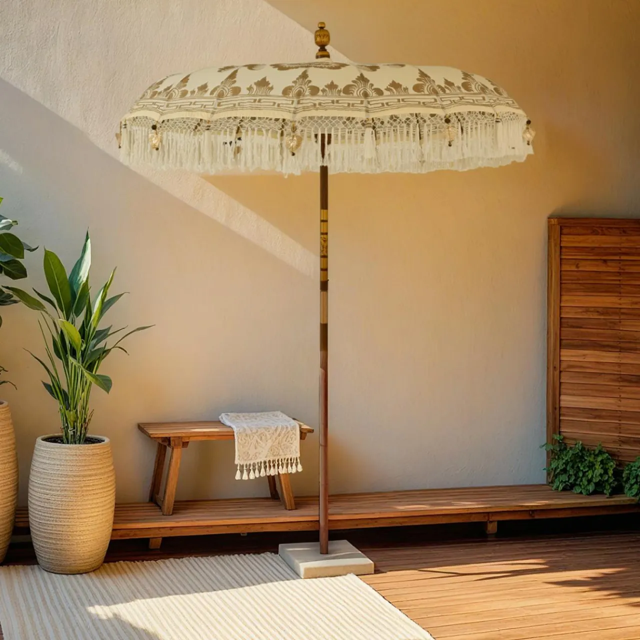 KAEMINGK Parasol de jardin rond à franges (D2 m) Jaipur Crème et dorure Beige Best