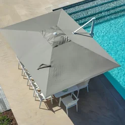 MOBELLIA Parasol déporté rectangulaire aluminium (4 x 3 m) Yucatan Blanc et Taupe Clearance