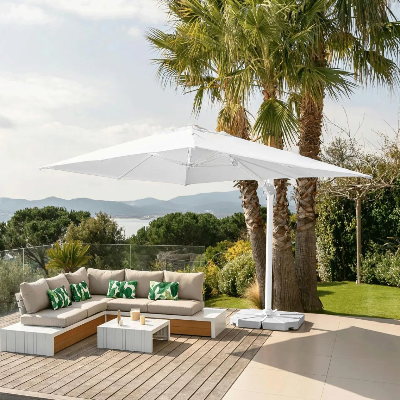 MOBELLIA Parasol déporté rectangulaire aluminium (4 x 3 m) Yucatan Blanc Outlet