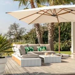 MOBELLIA Parasol déporté rectangulaire aluminium (4 x 3 m) Yucatan effet Bois et blanc Effet bois - blanc Online