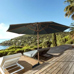 MOBELLIA Parasol rond aluminium (D3,5 m) Yucatan effet Bois et gris anthracite Effet bois - gris anthracite Sale