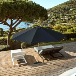 MOBELLIA Parasol rond aluminium (D3,5 m) Yucatan effet Bois et gris anthracite Effet bois - gris anthracite Sale