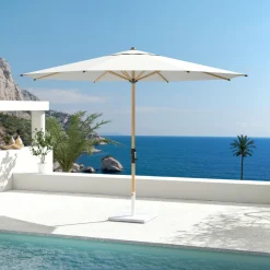 MOBELLIA Parasol rond aluminium (D3,5 m) Yucatan effet Bois et blanc Effet bois - blanc Clearance