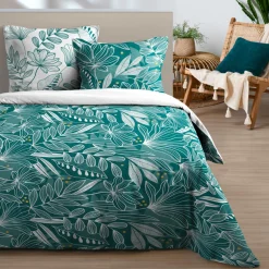 STOF Parure de draps en coton 4 pièces (240 x 300 cm) Douala Bleu pétrole Clearance