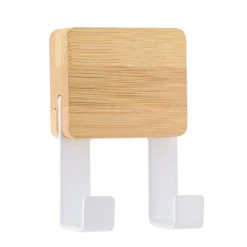 TENDANCE Patère adhésive carrée Crochet double 3M Bambou Blanc Sale