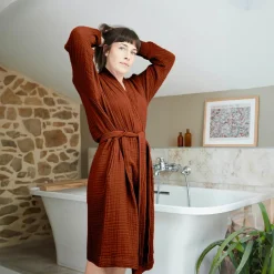 EMINZA Peignoir de bain gaze de coton S/M Gaïa Terracotta Online