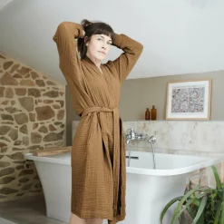 EMINZA Peignoir de bain gaze de coton L/XL Gaïa Camel Sale