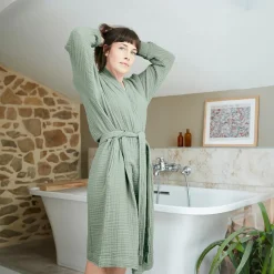 EMINZA Peignoir de bain gaze de coton L/XL Gaïa Vert Eucalyptus Clearance