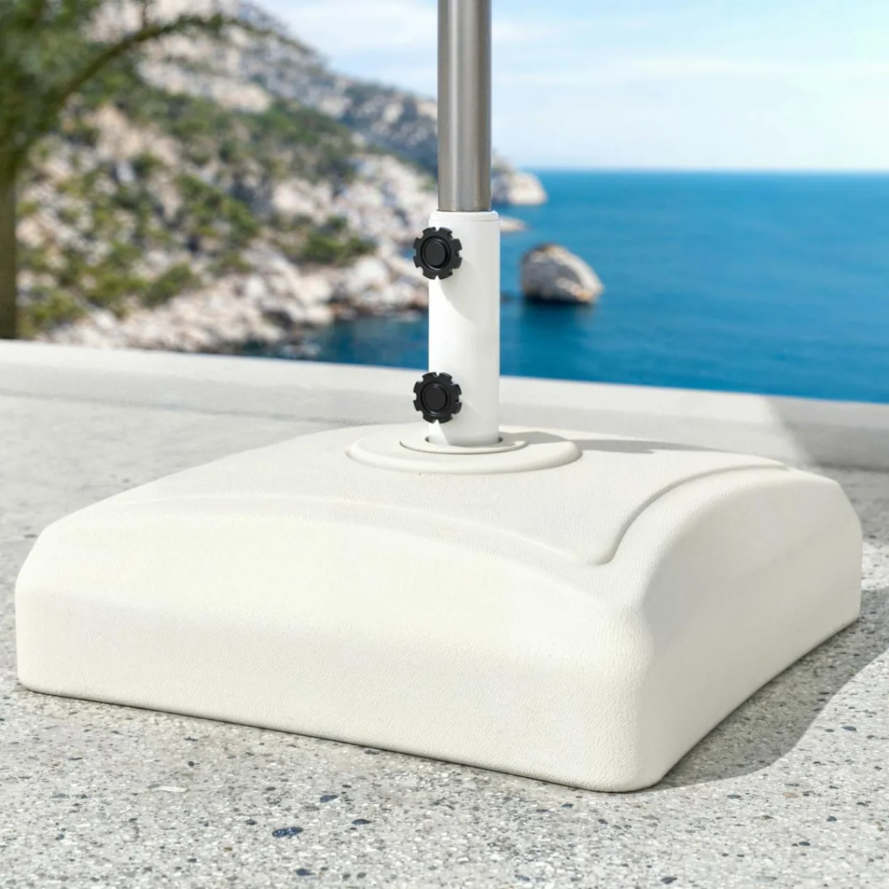 MOBELLIA Pied de parasol carré universel à remplir 32L Blanc Hot
