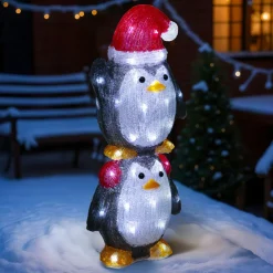 JJA Pingouins lumineux solaire 50 LED (H49 cm) Les copains clignotants Blanc froid Gris Outlet