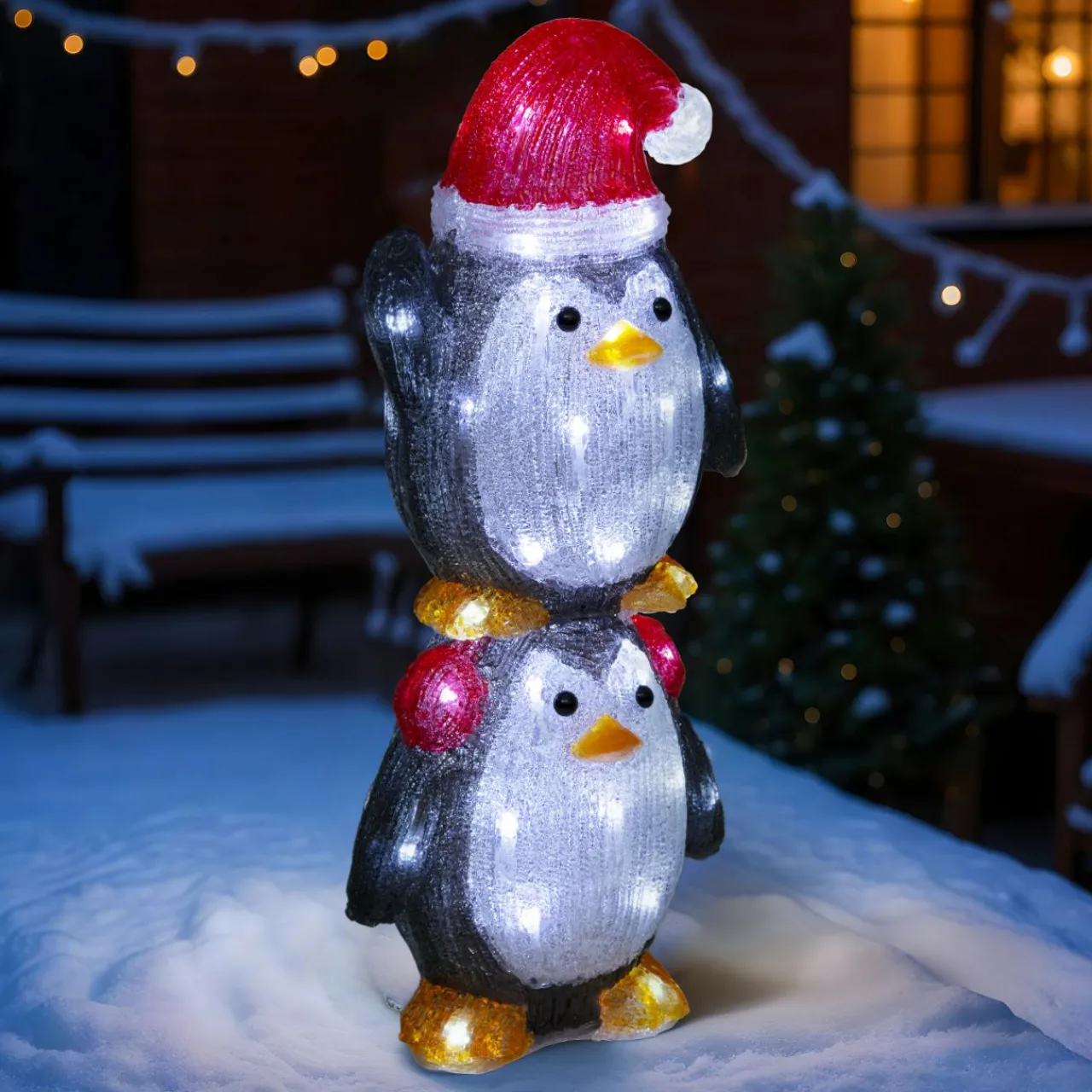 JJA Pingouins lumineux solaire 50 LED (H49 cm) Les copains clignotants Blanc froid Gris Outlet