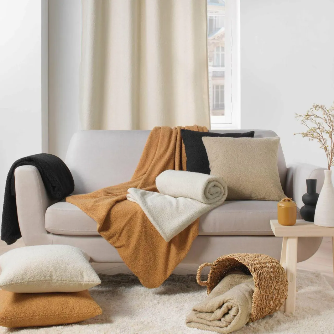 douceur d'intu017drieur Plaid bouclette (150 cm) Wooly Ecru Beige Outlet