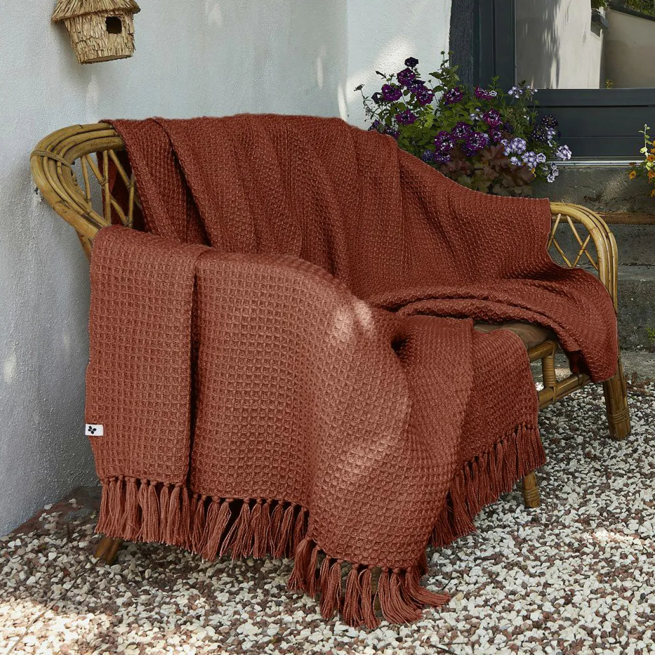 L'EFFET PAPILLON Plaid canapé matière recyclée (180 x 220 cm) Gabin Terracotta New