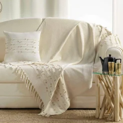 DOUCEUR D'INTERIEUR Plaid coton (120 x 150 cm) Golden Sunset Ecru Clearance