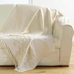 DOUCEUR D'INTERIEUR Plaid coton (120 x 150 cm) Golden Sunset Ecru Clearance