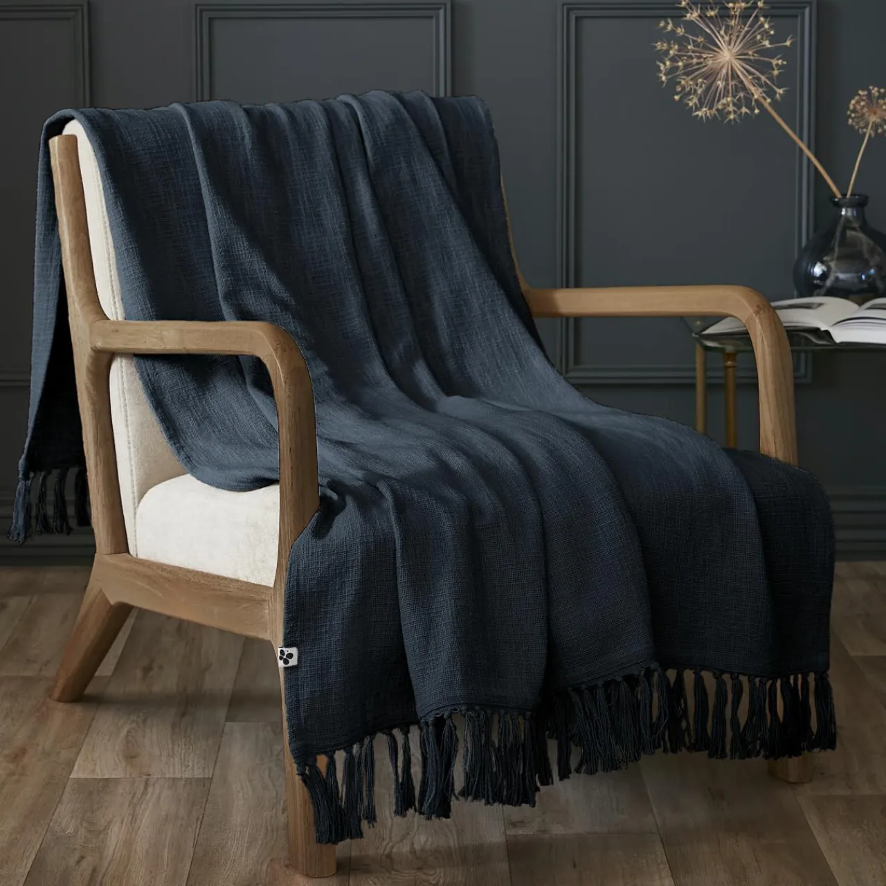 L'EFFET PAPILLON Plaid coton (130 x 160 cm) Sixtine Bleu nuit Discount