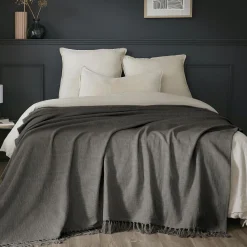 L'EFFET PAPILLON Plaid coton (180 x 220 cm) Sixtine Gris ardoise Gris foncé Sale