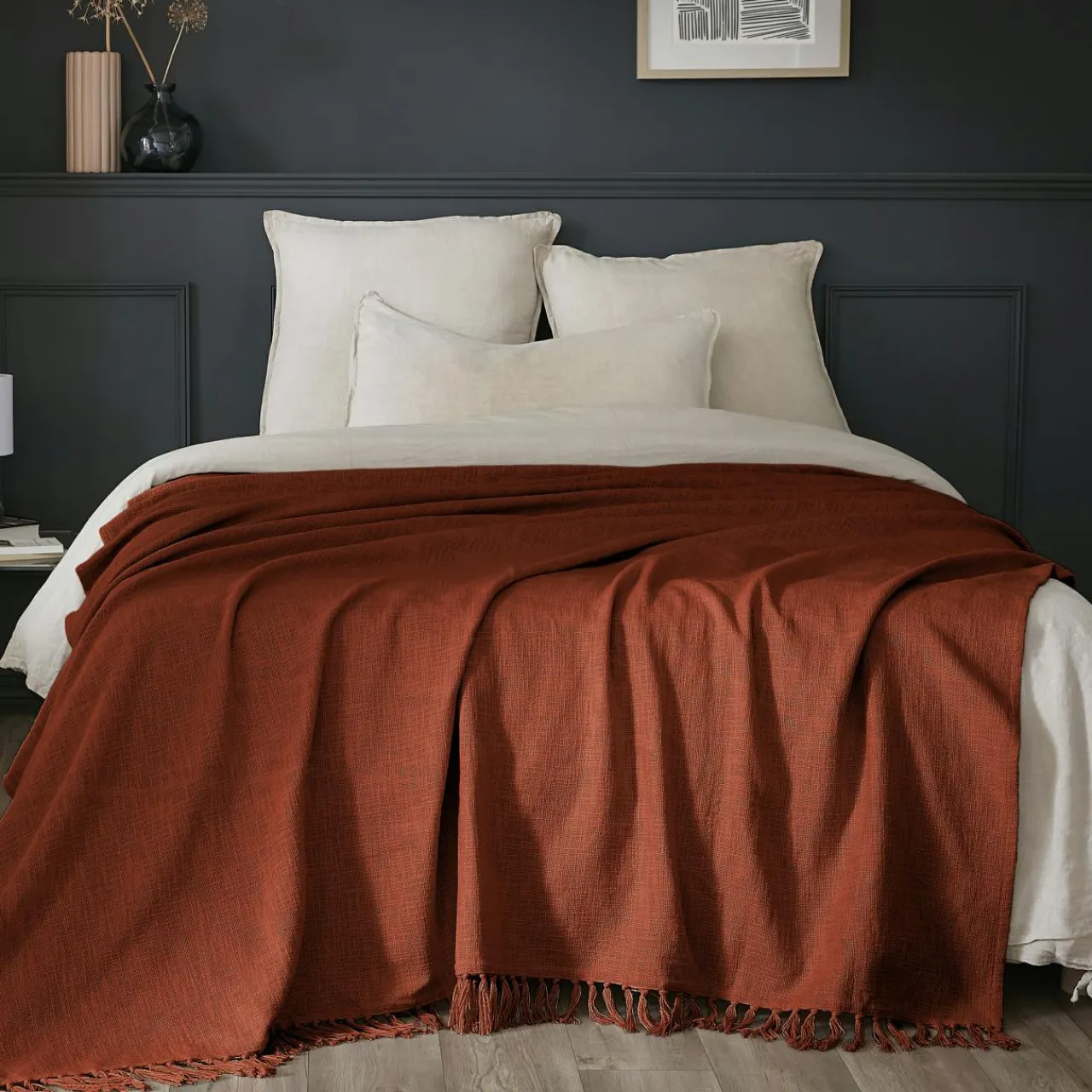L'EFFET PAPILLON Plaid coton (180 x 220 cm) Sixtine Terracotta Outlet