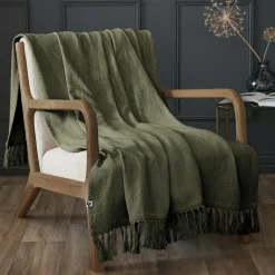 L'EFFET PAPILLON Plaid coton (130 x 160 cm) Sixtine Vert romarin Hot