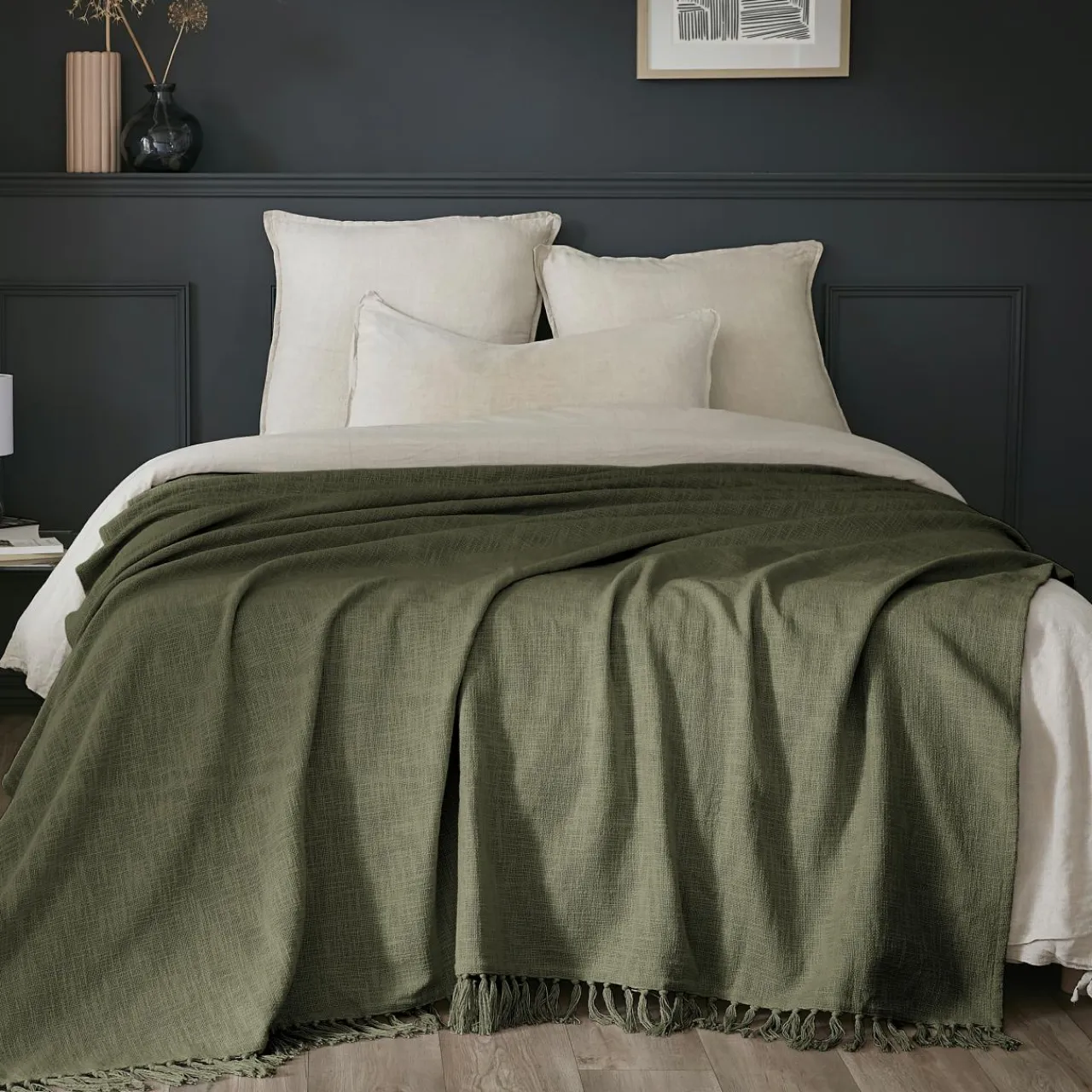 L'EFFET PAPILLON Plaid coton (180 x 220 cm) Sixtine Vert romarin Best