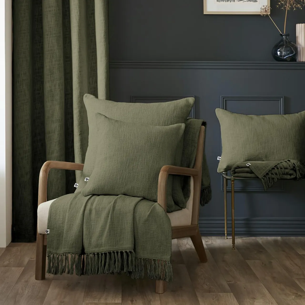 L'EFFET PAPILLON Plaid coton (180 x 220 cm) Sixtine Vert romarin Best