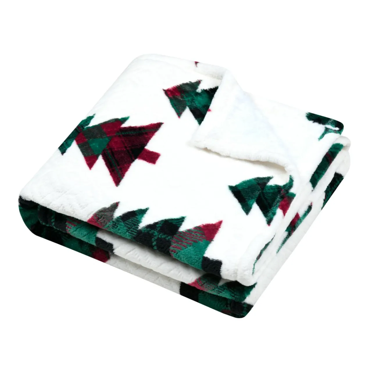 STOF Plaid de Noël en flanelle (130 x 160 cm) Forêt de sapin Blanc et Vert Clearance