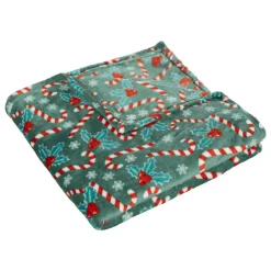 FEERIC LIGHTS Plaid de Noël (130 x 180 cm) Houx et sucre d'orge Vert New