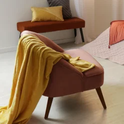 ATMOSPHERA Plaid doux (180 cm) Tendresse flanel Jaune ocre Clearance