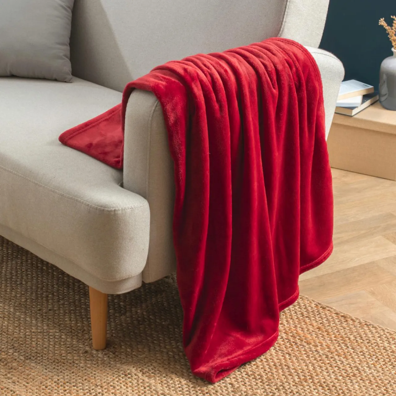 EMINZA Plaid doux flanelle (130 x 180 cm) Didou Rouge Outlet