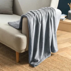 EMINZA Plaid doux flanelle (130 x 180 cm) Didou Gris clair