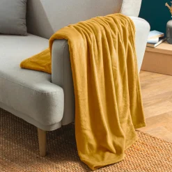 EMINZA Plaid doux flanelle (125 x 150 cm) Didou Jaune moutarde New