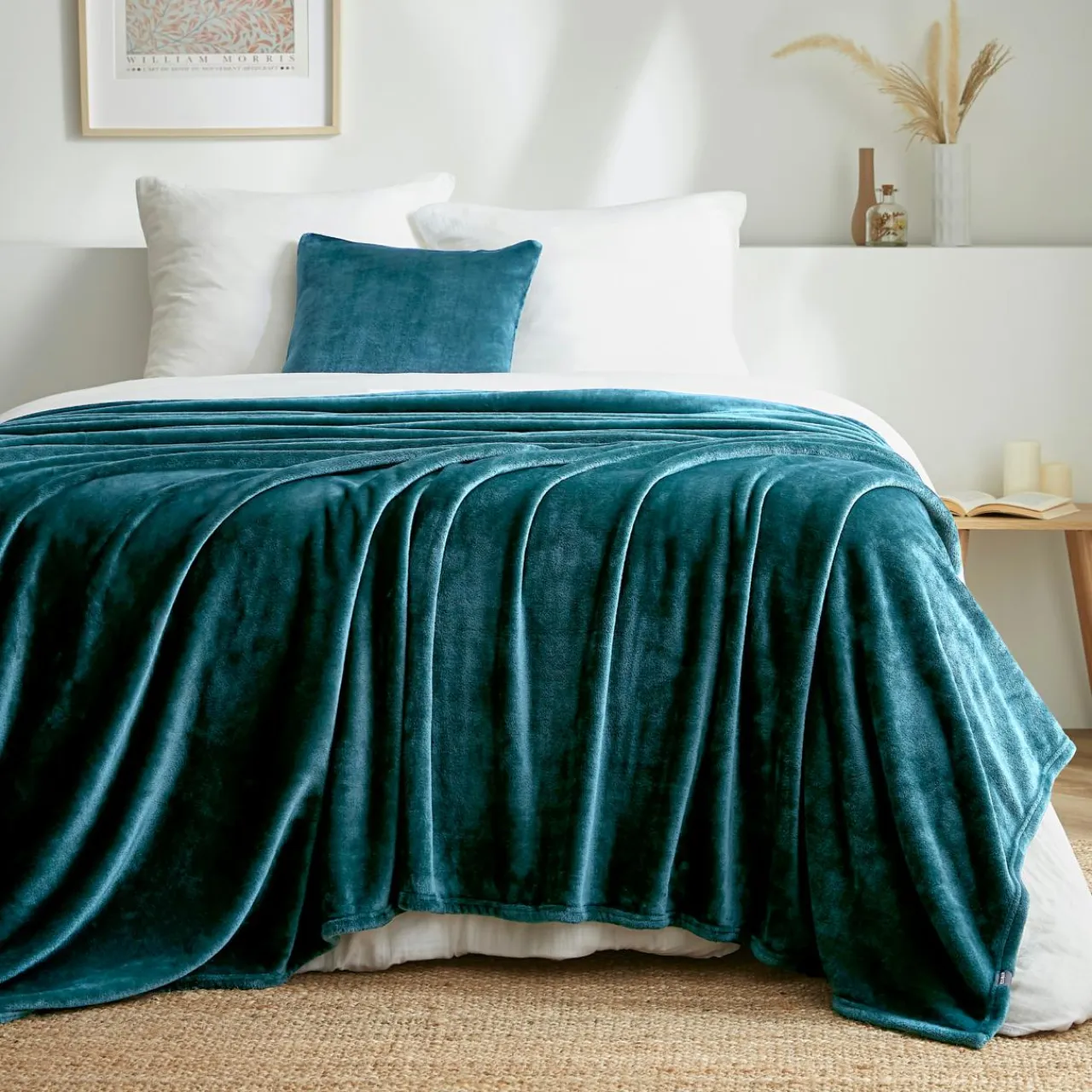 EMINZA Plaid doux flanelle (220 x 240 cm) Didou Bleu canard Hot