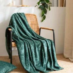 EMINZA Plaid doux flanelle (130 x 180 cm) Flore Vert Hot