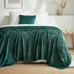 EMINZA Plaid doux flanelle (180 x 230 cm) Flore Vert Outlet