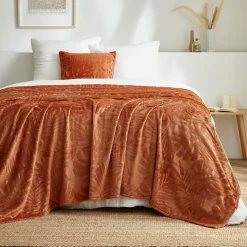 EMINZA Plaid doux flanelle (220 x 240 cm) Flore Cuivre Hot