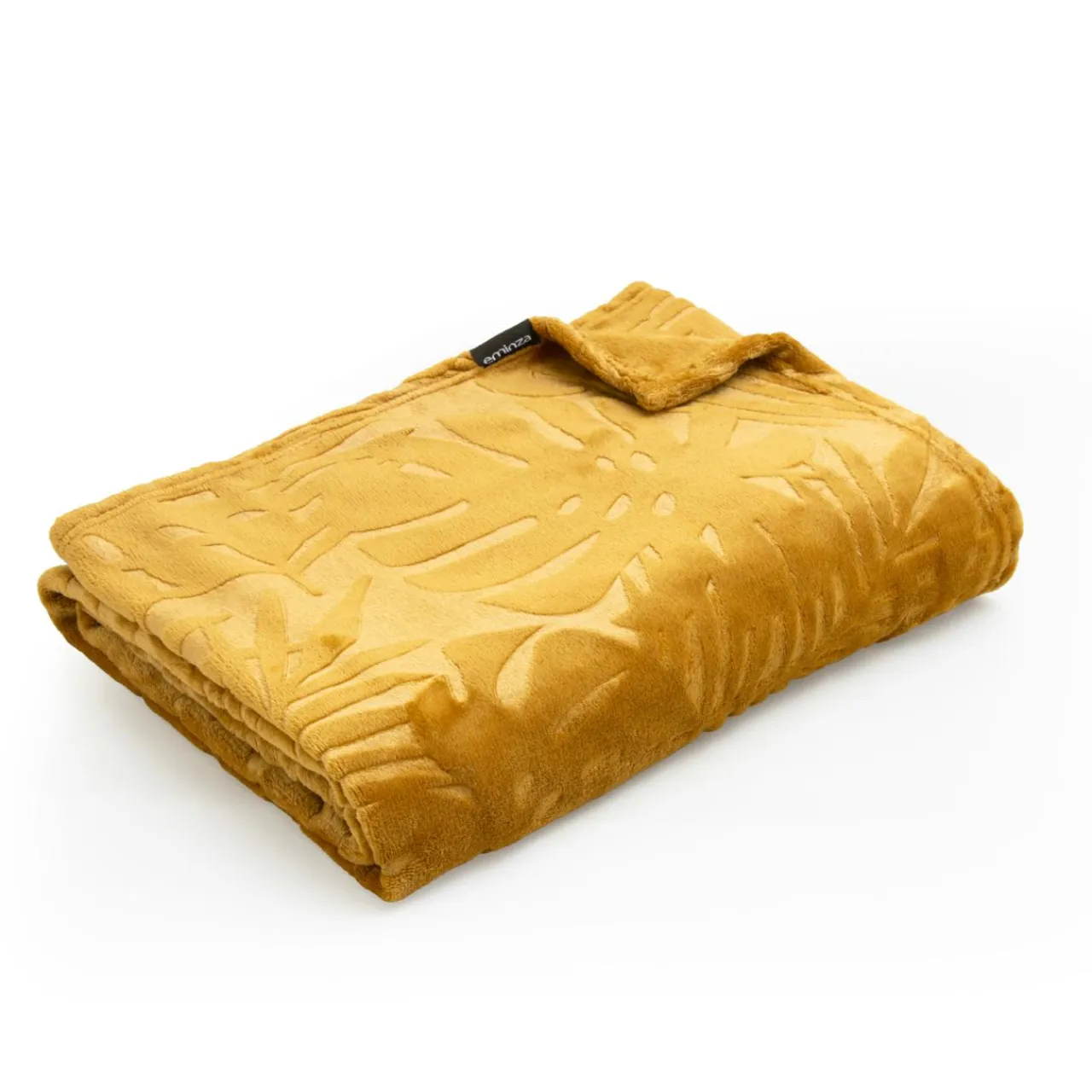 EMINZA Plaid doux flanelle (130 x 180 cm) Flore Jaune moutarde Online