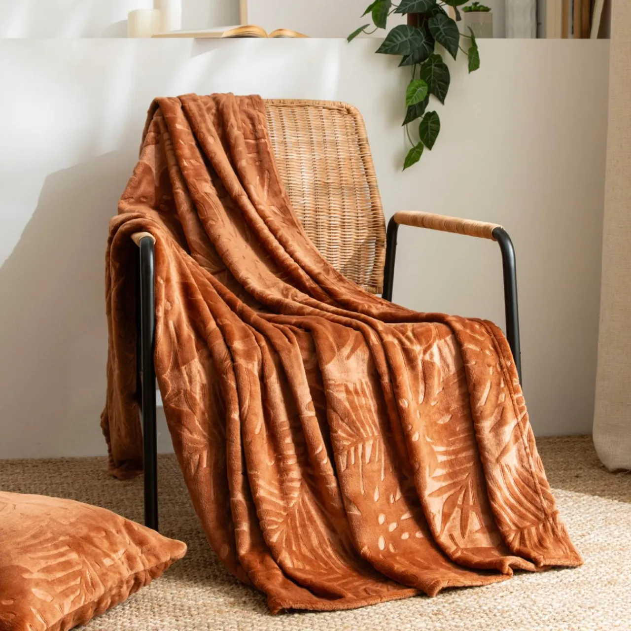 EMINZA Plaid doux flanelle (130 x 180 cm) Flore Cuivre New