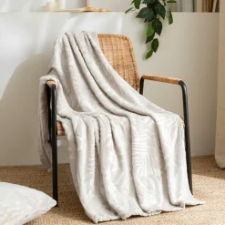 EMINZA Plaid doux flanelle (125 x 150 cm) Flore Ecru Online