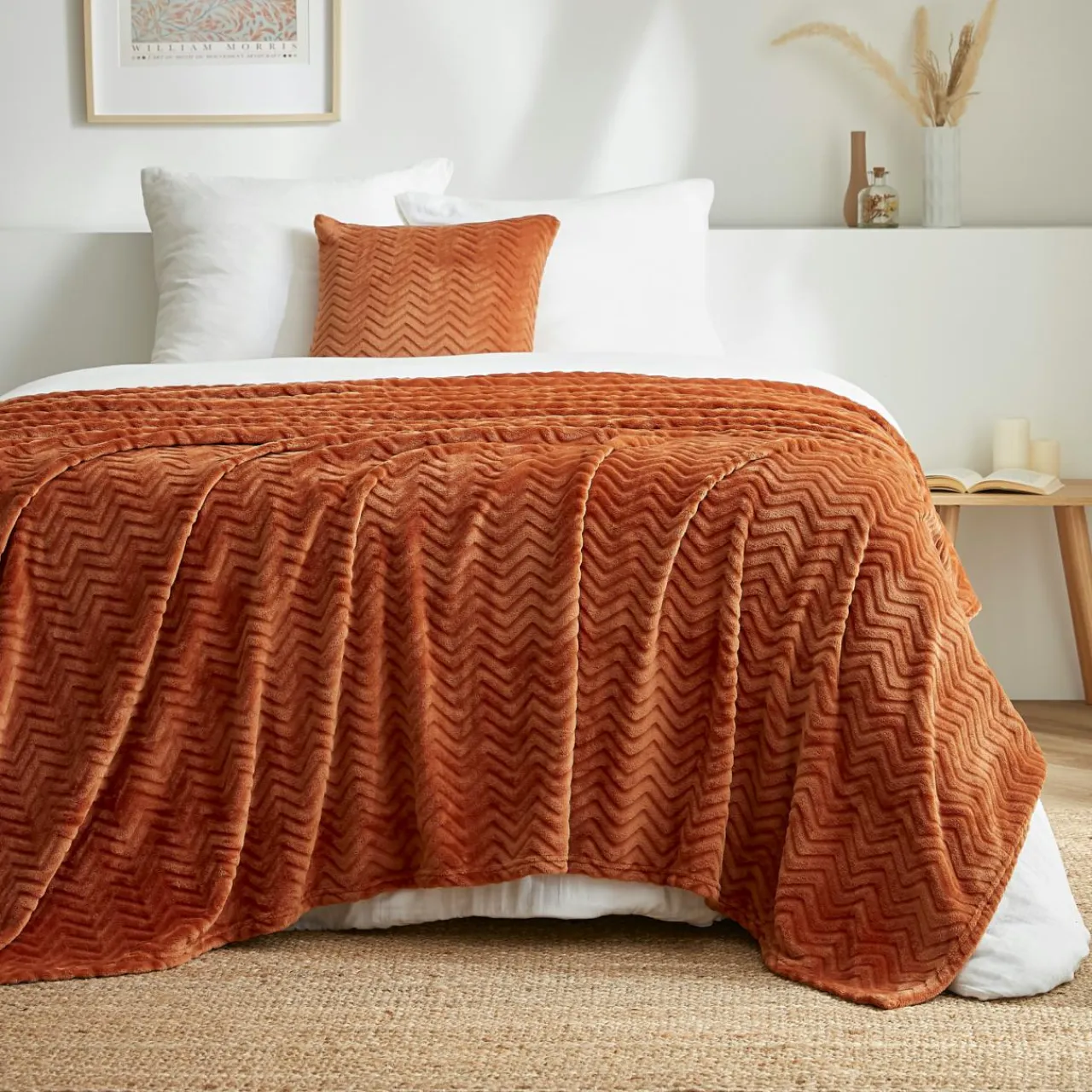 EMINZA Plaid doux flanelle (180 x 230 cm) Zag Cuivre Clearance