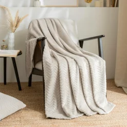 EMINZA Plaid doux flanelle (125 x 150 cm) Zag Ecru Discount