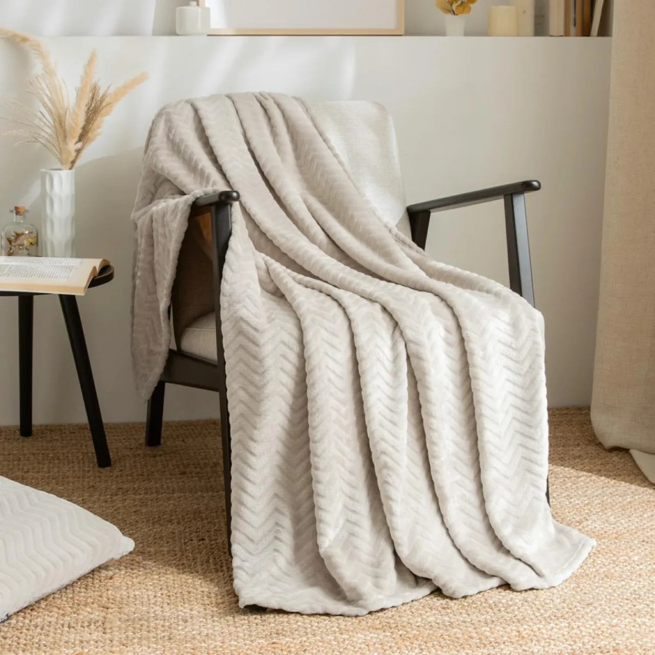 EMINZA Plaid doux flanelle (125 x 150 cm) Zag Ecru Discount