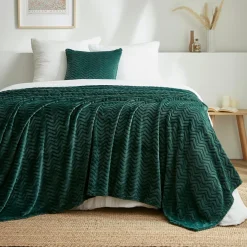 EMINZA Plaid doux flanelle (180 x 230 cm) Zag Vert Outlet