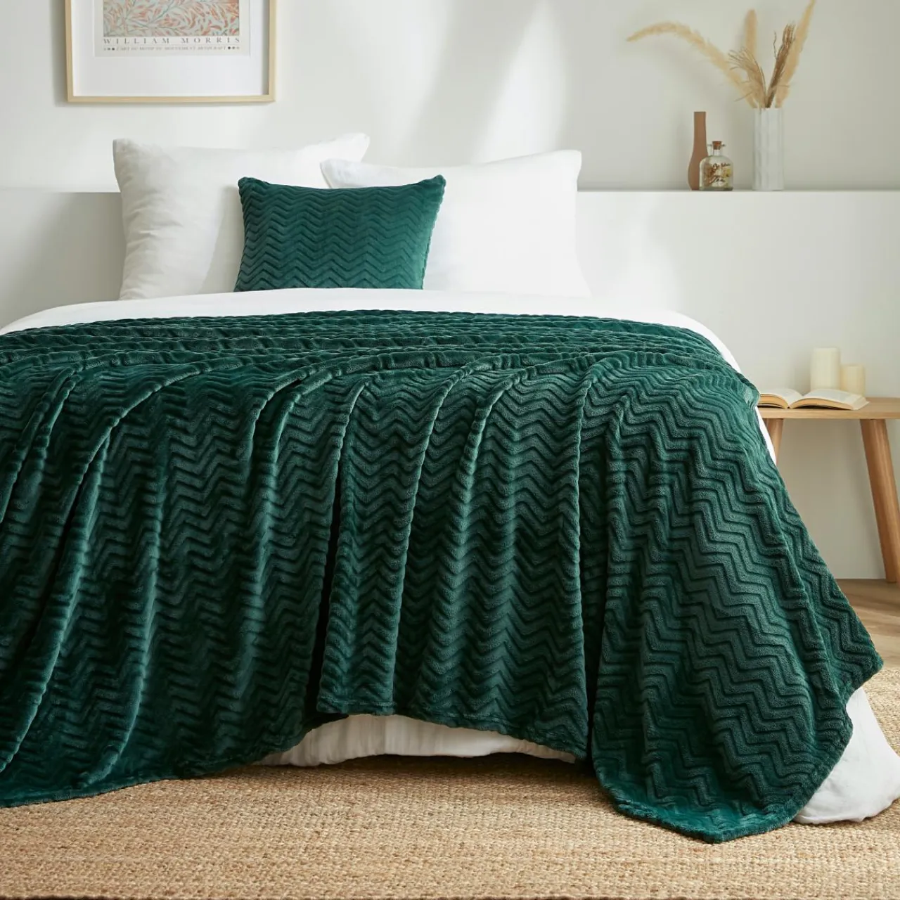 EMINZA Plaid doux flanelle (180 x 230 cm) Zag Vert Outlet